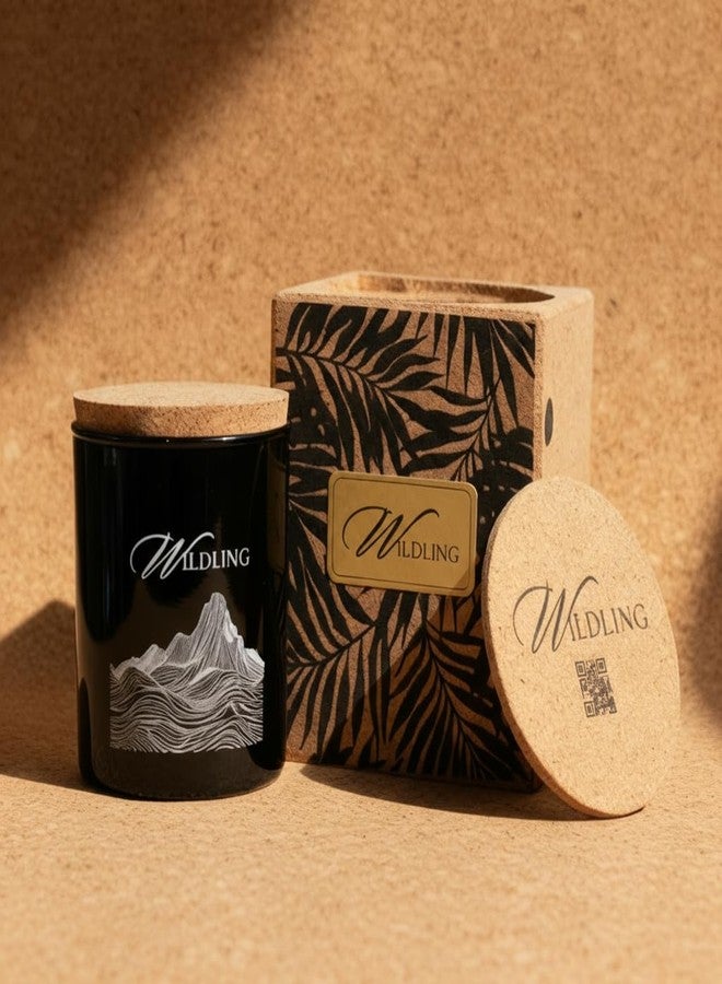 WILDLING Premium Candle (White) Cork Box Combo Diwali Wedding Gift Set for Women and Men | Candle for Home Decor,Exercise,Aromatheraphy |Long Burn 40 Hrs| Smoky Mountains: Amber, Musk | 220gms - Image 1